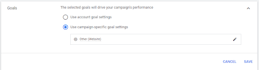 Campaign specific goal settings