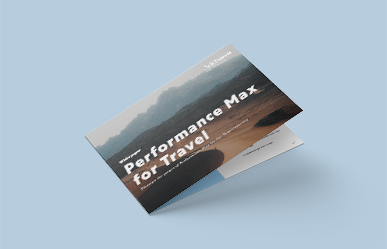 Mockup white paper PMax for Travel blue BG