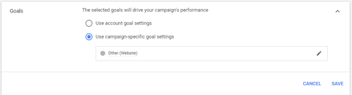Settings for campaign specific targets