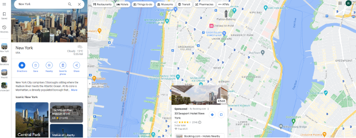 Property Promotion Ads in Google Maps on desktop computer