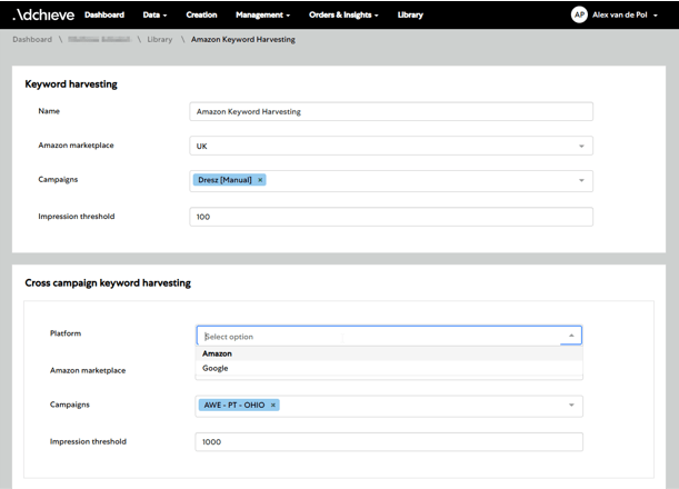 Amazon keyword harvesting